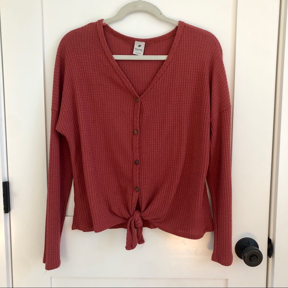 MUAVE waffle knit long sleeve tie tee